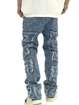 Ripped Retro Hole Distressed Jeans For Men Casual Straight Washed Harajuku Hop Denim Pants Autumn Vibe Long Pants Men's Clothing