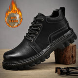 Luxury Men Leather Shoes Genuine Leather Brand Designer Shoes Italian Casual Men Boots Black Lace-up Work Ankle Boots for Men