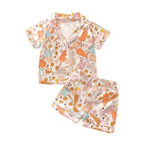 2023 Fashion Children Summer Pajama Sets Silk Satin Heart/Floral/Cattle Print Baby Suits Sleepwear Boy Loungewear Kids Pajamas