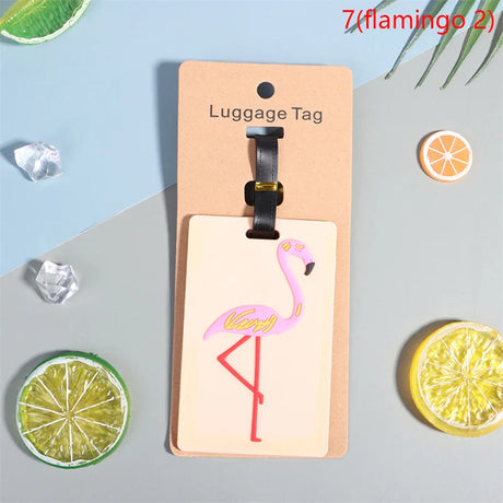 1PC Cute Cartoon Hawaiian Flamingo Silicone Luggage Tag kawaii ID Addres Holder Boarding Luggage Tag Antilost Travel Accessorie