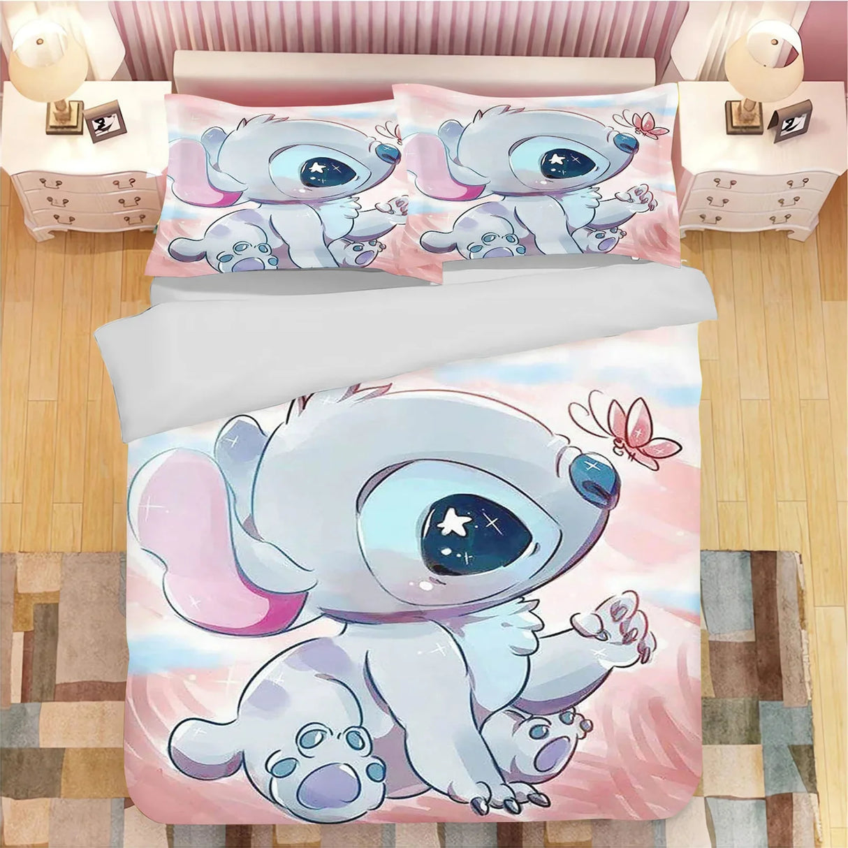 Stitch Bedding Set Cute Printed Cartoon Quilt Cover Duvet Cover Comforter Sets King Size 100% Polyester