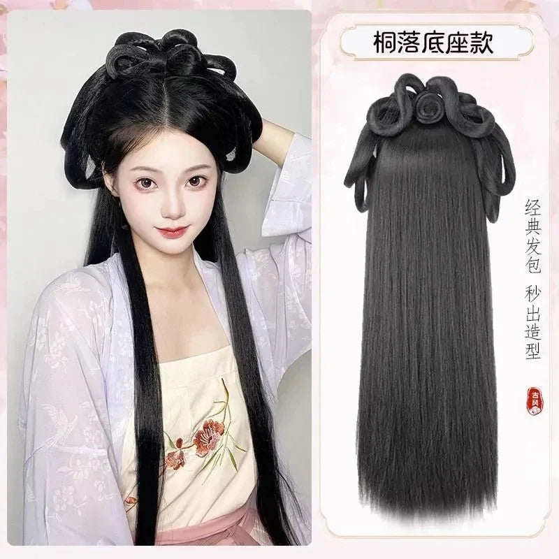 Hanfu Cosplay Wigs Women Black Anime Ancient Chinese Hanfu Wigs Headgear Accessories Hanfu Long Straight Wigs Black Wig Headband