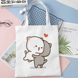 Panda Bear Hug Tote Bag Cotton Cloth Shoulder Shopper Bags Cute Cartoon For Women Handbag Eco Foldable Reusable Shopping Bag