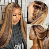 Highlight Ombre 13x4 13x6 HD Transaprent Lace Front Wig Human Hair Pre Plucked Honey Blonde Lace Frontal Wig Brazilian Hair