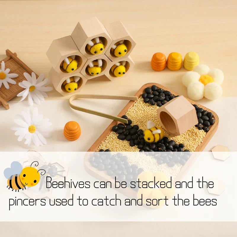 Montessori Honeycomb Wooden Toys Bee Educational Toys Assemble The Block Beehive Toys Hand-foot Coordination Toy A Gift For Baby