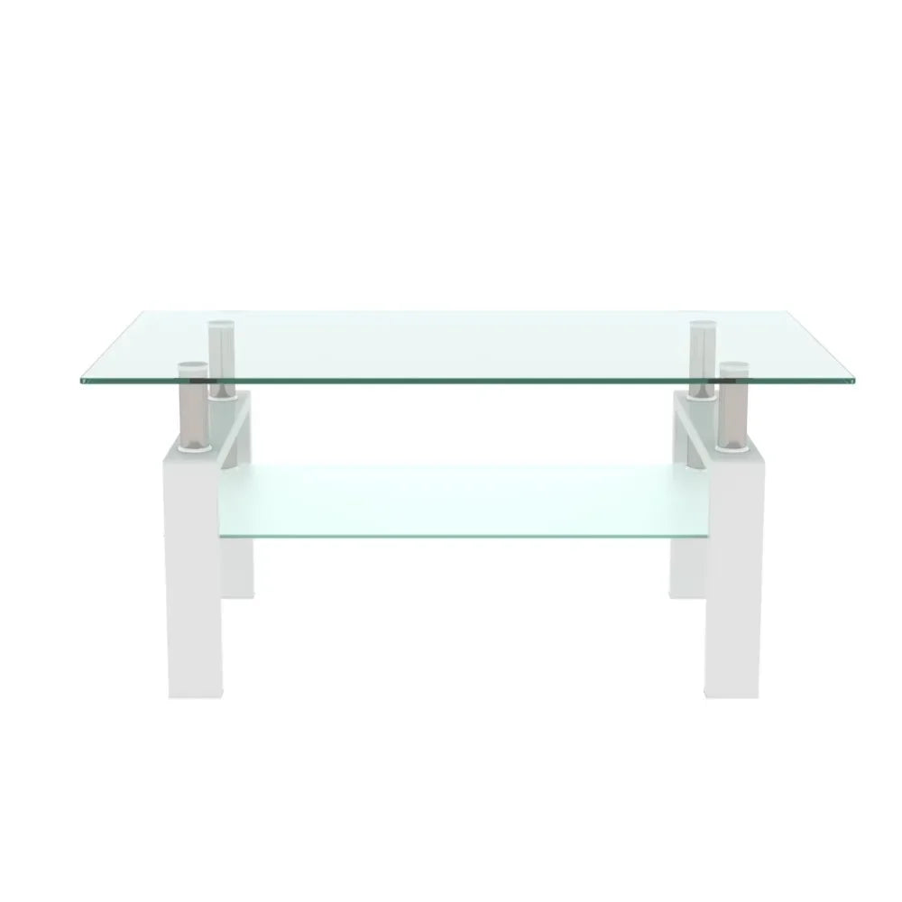 Rectangle Tempered Glass Coffee Table Metal Tube Legs End Table for Living Room, Silver mesas de centro para sala