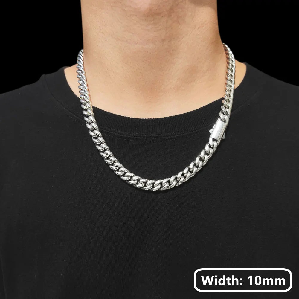 Hip Hop PVD Plated Stainless Steel Necklace Snap Clasp Men Miami Cuban Link Chain Jewelry For Girls Gift Free Laser Logo