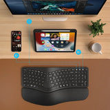 Bluetooth Wireless Ergonomic Split Keyboard and Vertical Mouse Combo Adjustable Palm Rest Membrane Low Profile Keys Keyboard