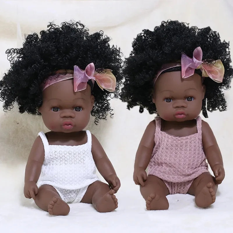 35cm Newborn Reborn African Doll Baby Simulation Soft Vinyl Children Lifelike Toys Christmas Birthday Toys Dolls for Babies