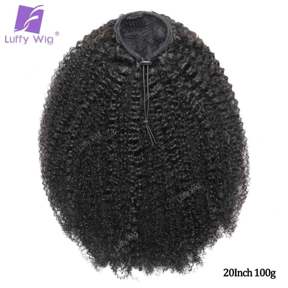 Afro Kinky Curly Drawstring Ponytail Human Hair Real Brazilian Remy Human Hair Ponytail Clip In Extensions Bundles 120g Luffy