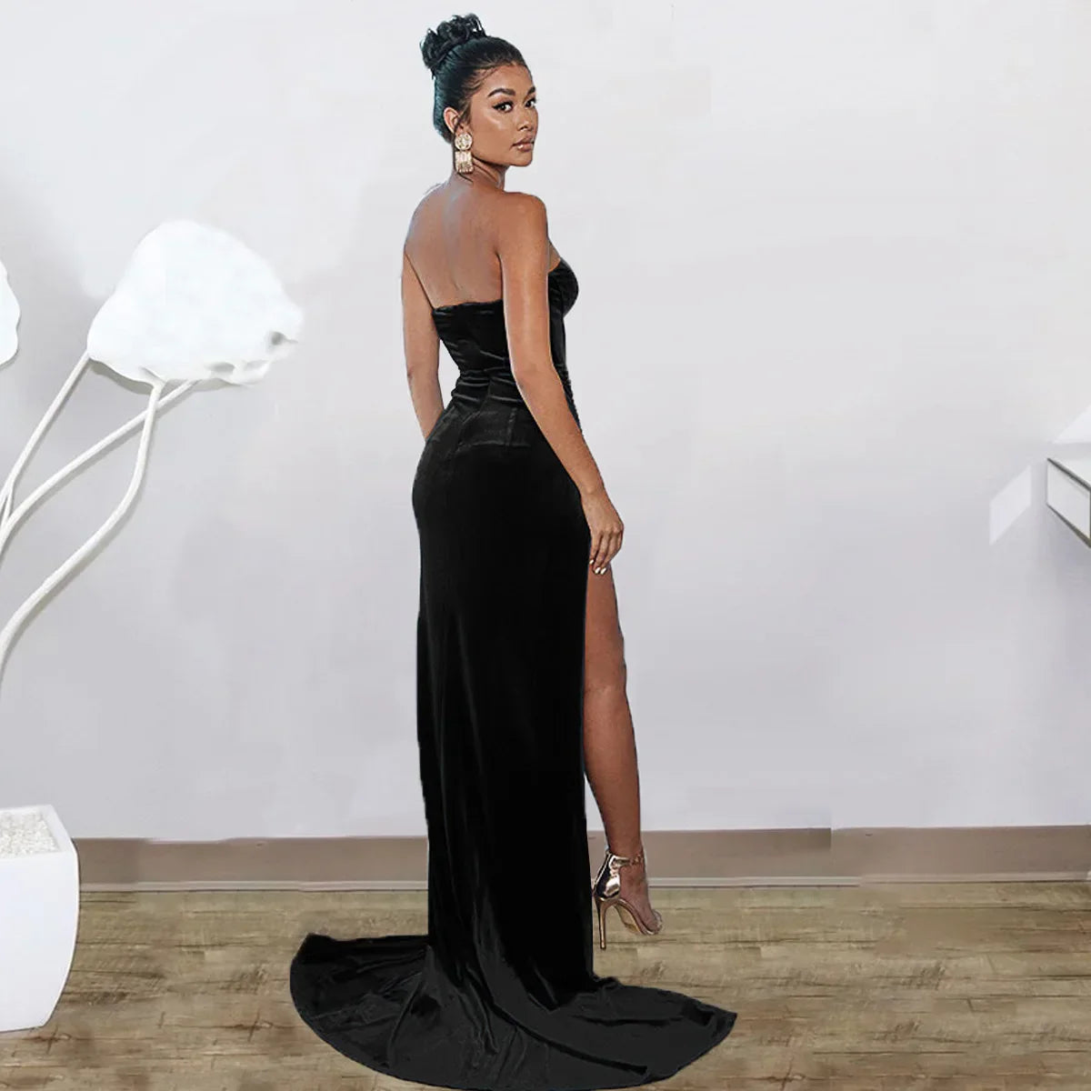 European and American women's clothing 2023 new fashion sexy slim slit bandeau backless nightclub dress dress women