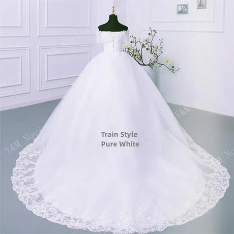 Y&M Novias Off Shoulder Plus Size Vestido De Noiva 2024 Wedding Dress Long Train or Floor Appliqes Pearls Bridal Tulle Mariage