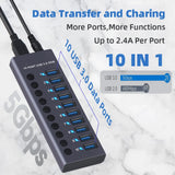 Metal USB 3.0 Hub Multi USB Splitter 4/7/10Ports Use Power Adapter Multiple Expander 2.0 Hub With Switch For Laptop Accessoriess