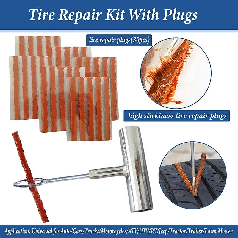 Universal Tire Repair Tools Flat Emergency Tire Repair Kit Heavy Duty Tire Plug Flats Patch Kit with Plugs To Fix Punctures