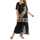 Prairie Chic bronzing Geometric Printing Loose Summer Plus Size Women's Clothing Round Neck 3/4 Sleeve Women's Long Dresses