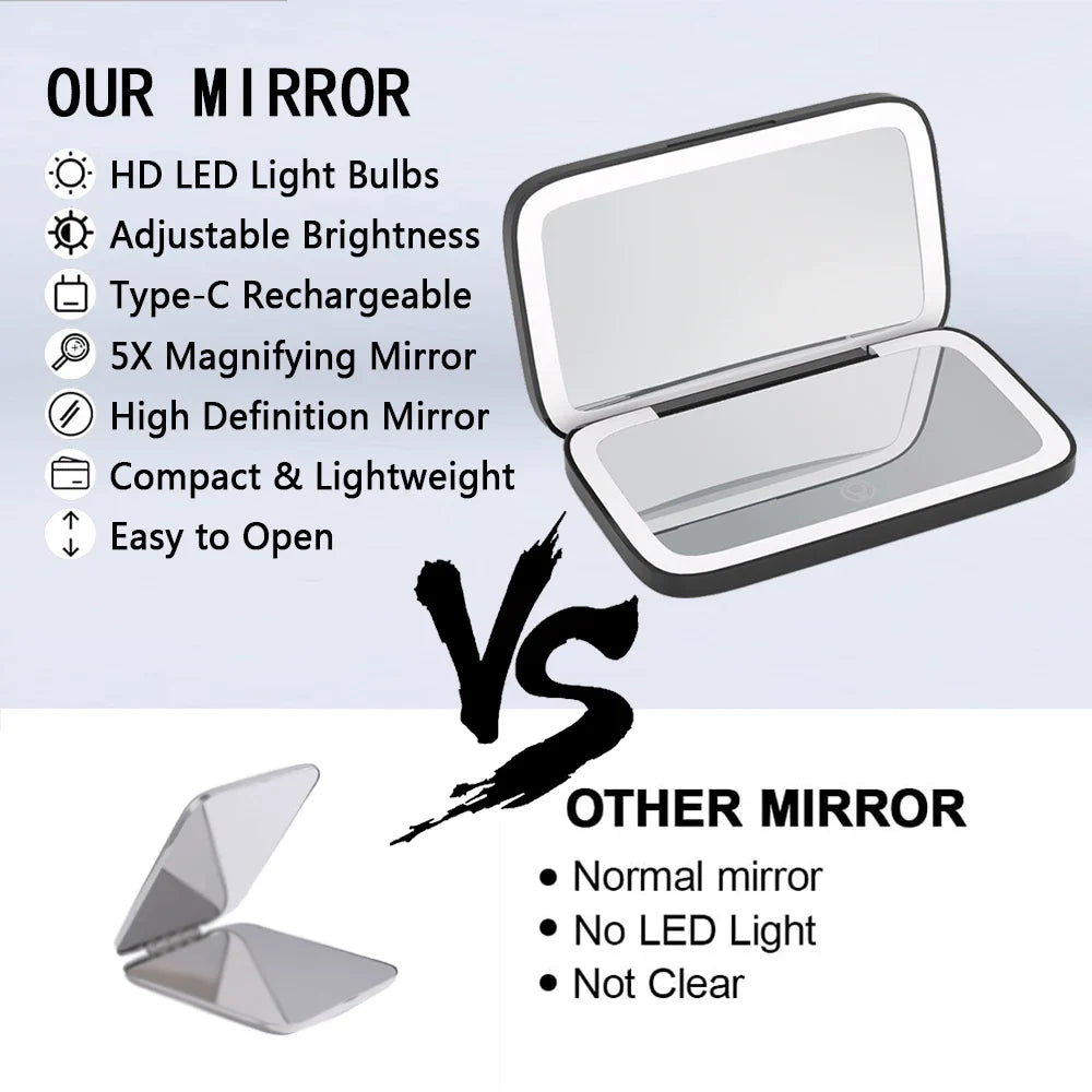 Mini Portable Folding Makeup Mirror With Led Lights 5X Magnifying Compact Pocket Travel Aesthetic Vanity Mirrors Make Up Tools