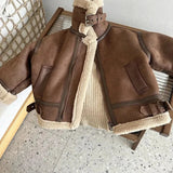 Children Velvet Warm Jackets Fashion Baby Kids Fleece Outwear Korean Boys Girls Zipper Thickness Suede Coat 2023 Winter