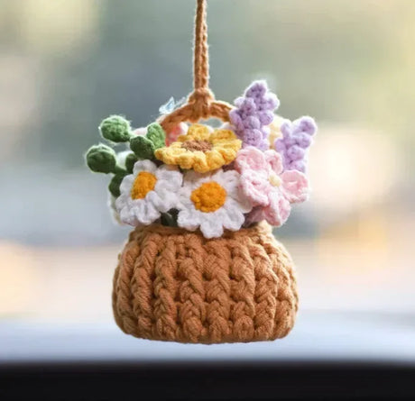 NEW Cute Potted Plants Crochet Car Basket,Hanging Plant Crochet for Car Decor,Car Ornament Rear View Mirror Hanging Accessories