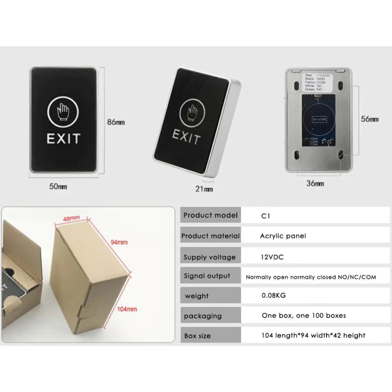 PushTouch Door Exit Button Eixt Release Button With LED Indicator for Home Security Protection switch access Control System