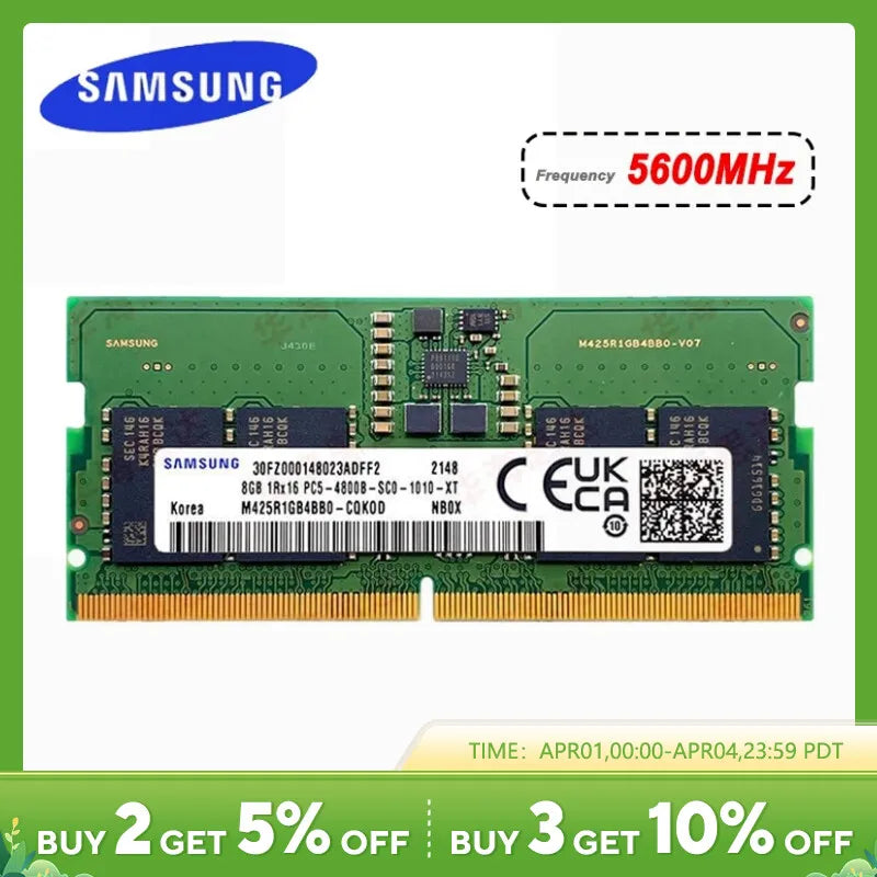 Samsung Notebook DDR5 RAM 8GB 16GB 32GB RAM 4800MHz 5600MHz SO DIMM 260pin Dell Lenovo Asus HP Memory Stick for Laptop Computer