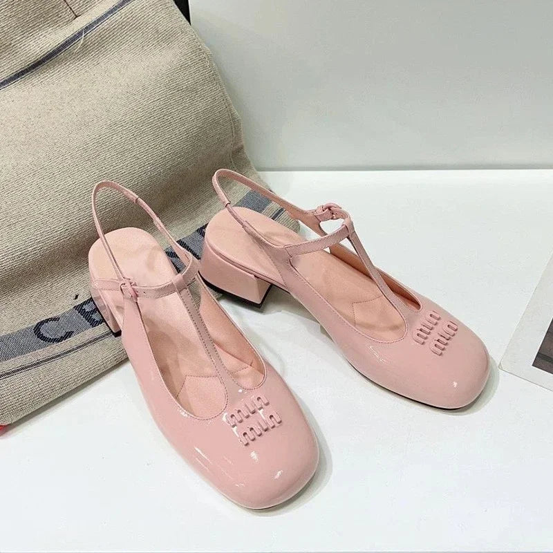 Sandals Female 2024 Summer New Fashion Temperament Patent Leather Mary Jane Women's Shoes Shallow Mouth High-heeled Single Shoes