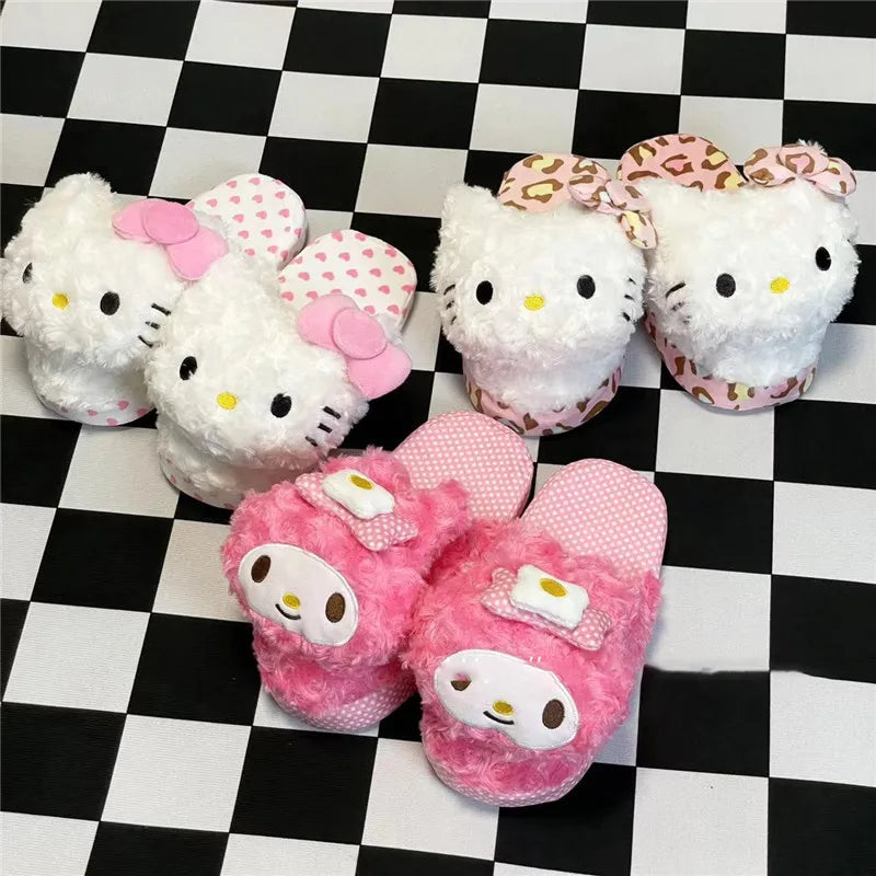 Sanrio HelloKitty Melody Kuromi Kawaii Plush Toys Slipper Home Dormitory Slippers Anime Accessories Christmas Gifts