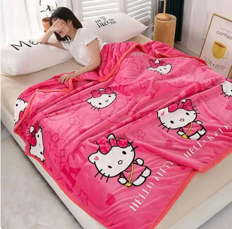 Sanrio hello Kitty Bedding Set Flannel Quilt Cover baby Pillowcase Sheets Winter Cartoon Coral Fleece girl comforter duvet