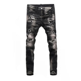 Street Fashion Men Jeans Retro Black Gray Elastic Stretch Slim Fit Hole Ripped Jeans Men Patched Designer Hip Hop Brand Pants