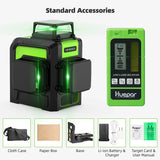 Huepar 12 Lines 3D Cross Line Laser Level Kit Osram Green Laser Beam Self-Leveling 360 Vertical Horizontal with Receiver Tripod