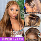 TRACY HAIR Straight Highlight Pre Cut Pre Plucked Wear Go Glueless Wig 13X4 HD Lace Frontal Wig Straight 4x4 Lace Closure Wig