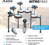 Alesis Nitro Max Kit Electric Drum Set with Quiet Mesh Pads, 10" Dual Zone Snare, Bluetooth, 440+ Authentic Sounds, Drumeo