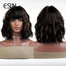 ESIN Synthetic Black Brown Medium Long Loose Body Wave Wig with Bangs Cosplay Daily Natural Wigs for Women Heat-resistant Hair