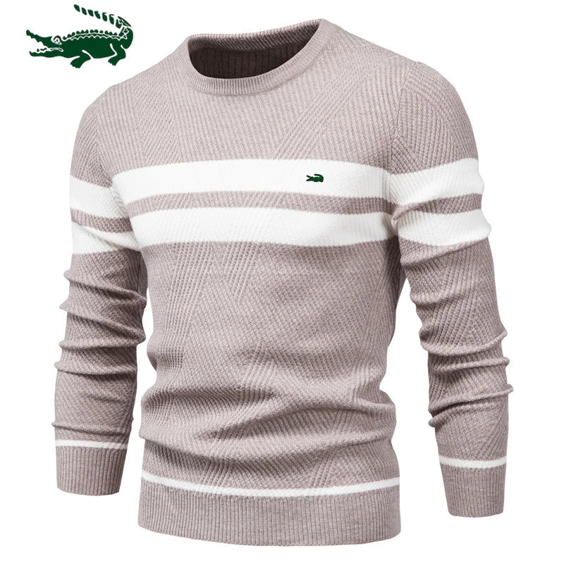 2023 High Quality New Mens Boys Winter Stripe Sweater Thick Warm Pullovers Men's O-neck Basic Casual Slim Comfortable Sweaters