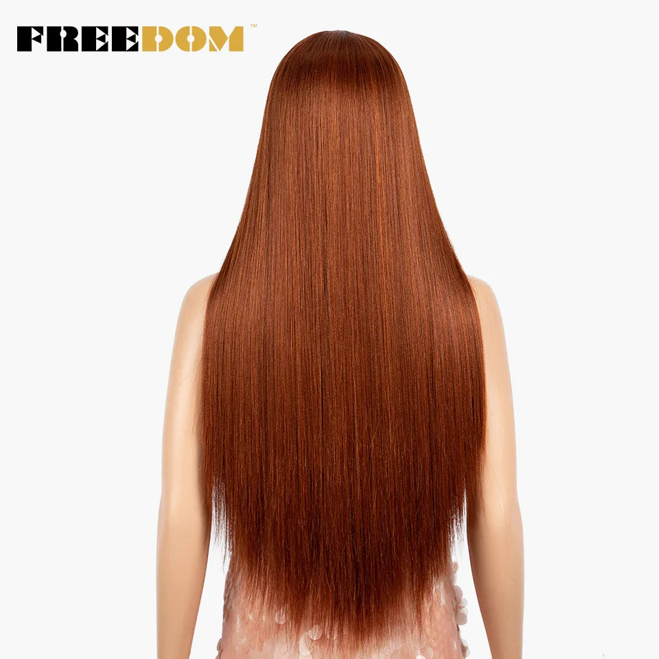 FREEDOM Synthetic Lace Front Wig 30 Inch Long Straight Wigs Soft Rainbow Colorful Blue Ginger Wigs For Black Women Cosplay Wig