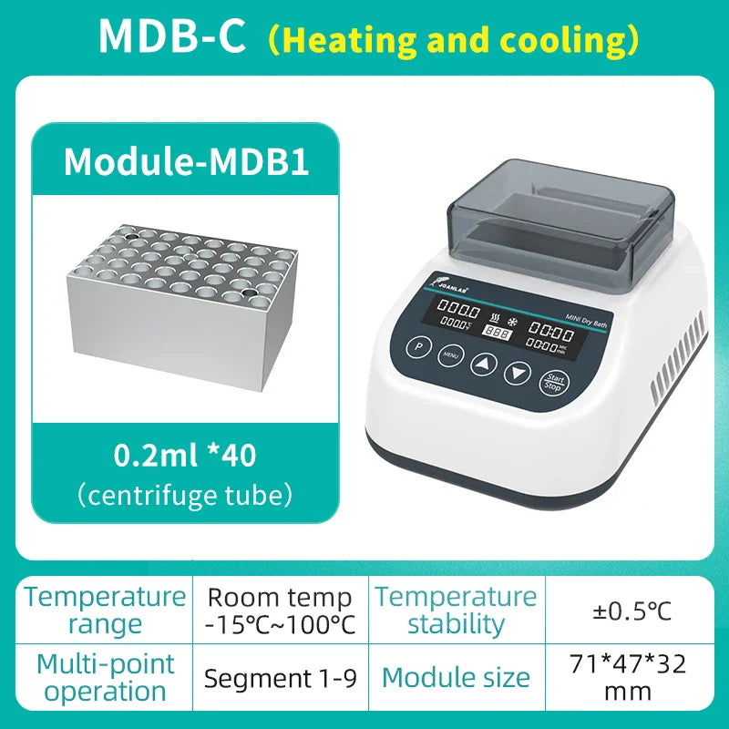 JOANLAB Portable Mini Thermostatic Dry Bath Incubator Lab Heater With Heating Block For 0.2/0.5/1.5/2ml Centrifuge Tube