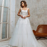 Ivory Applique Wedding Dress Square Collar Sleeveless Long Bride Dress Slit Backless Sexy Dress For Women 2024 Robe De Mariée