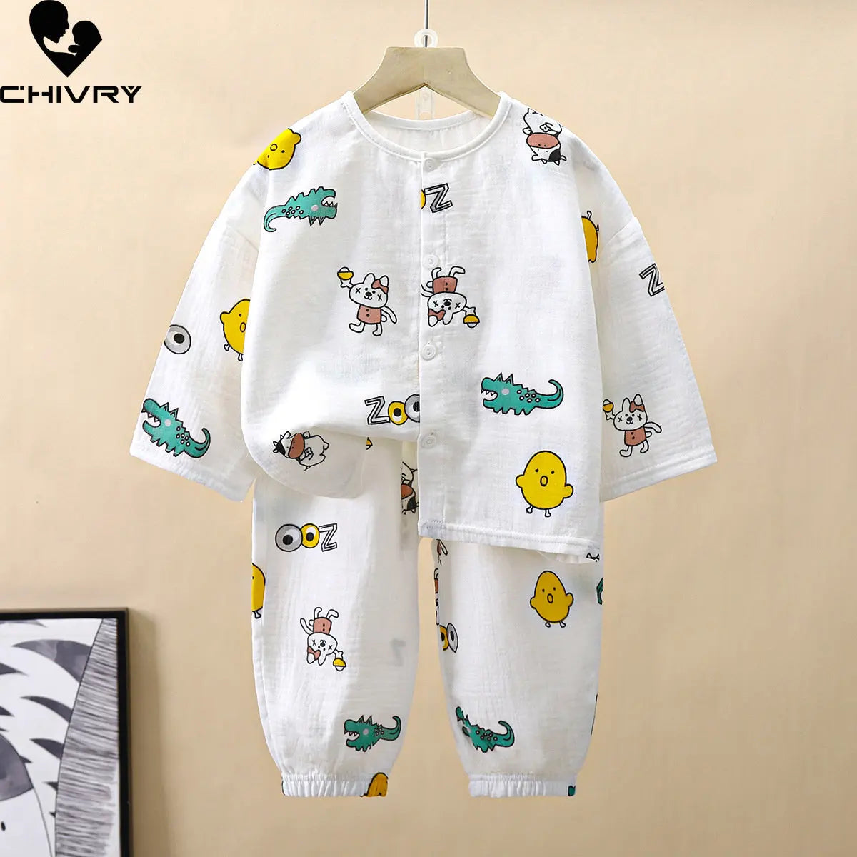 Kids Summer Thin Pajamas Sets New 2023 Boys Girls Cartoon Three-quarter Sleeve Cotton Yarn Shirt Tops with Pants Baby Loungewear