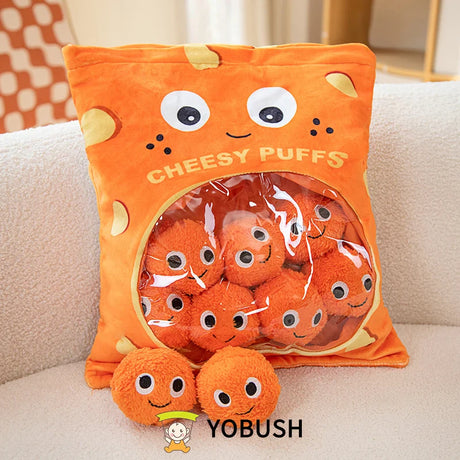 Cartoon Ramen Puff Cookie Bag Bubble Tea Plush Pillow Stuffed Kawaii Animals Axolotl Yellow Duck Bat Bunny Small Balls Candy Bag