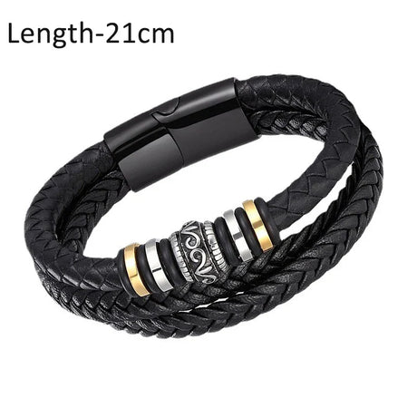 Leather Magnetic Buckle Bangle Braided Bracelet Titanium Steel Men‘s Bracelet Vintage Kpop Bangles Bracelets for Men Women Gift