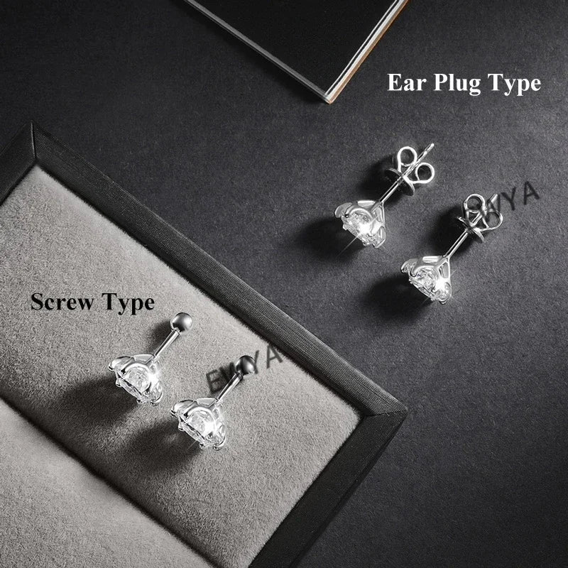 EWYA 0.5-2ct Moissanite Screw Stud Earrings D Color 925 Sterling Silver 6 Prong Diamond Earrings For Women Wedding Fine Jewelry