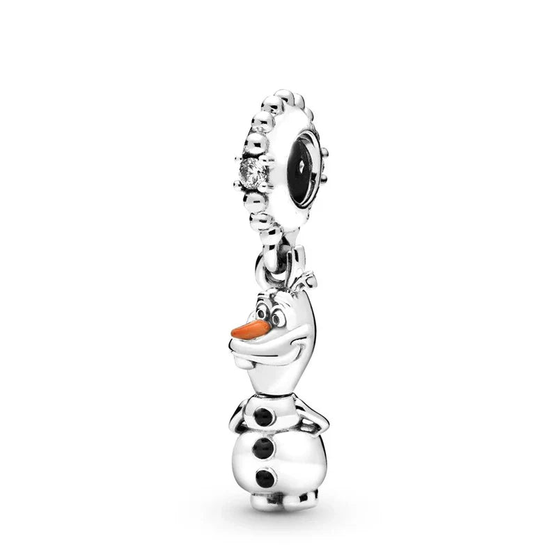 Disney Blue Enamel Ice Snow Olaf Pendant Fit Pandora Charms Bracelet Women Cartoon Anime Frozen Snowman Beads for Jewelry Making