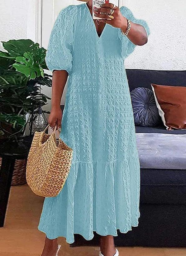 Plus Size Women Shirt Dress 2023 Summer Sexy V Neck Buttons Half Sleeve Long Maxi Vestidos Bohemian Elegant Party Robe