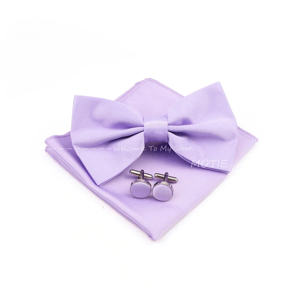 New Colorful Bowties Handkerchiefs Cufflinks Set Polyester Brooches For Men's Business Wedding Party Suit Dress Accessories Gift