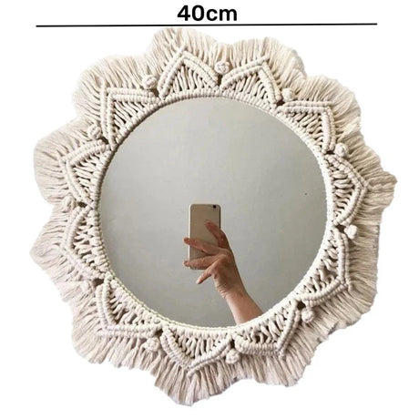 Macrame Wall Mirror Boho Round Mirrors Art Home Room Decor For Apartment Living Room Bedroom Baby Christmas Decoration Gift