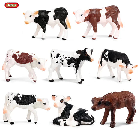 Oenux Farm House Model Action Figures Farmer Motorcycle Cow Hen Pig Animals Set Figurine Miniature PVC Cute Educational Kids Toy