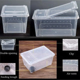 Large Terrarium Reptile Feeding Box with Bowl Lizard Spider Habitat Cage Hatching Container Clear Portable Plastic Pet House