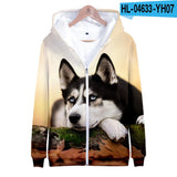 Animal Dog Husky 3D Print Zip Up Hoodie Women Men Harajuku Sweatshirt Streetwear Hip Hop Zipper Hooded Jacket Male Tracksuit