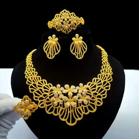 ANIID Indian 24K Gold Color Necklace Set For Women Party Bridal Wedding Ethiopian Luxury Dubai Jewelry Wholesale New Gifts