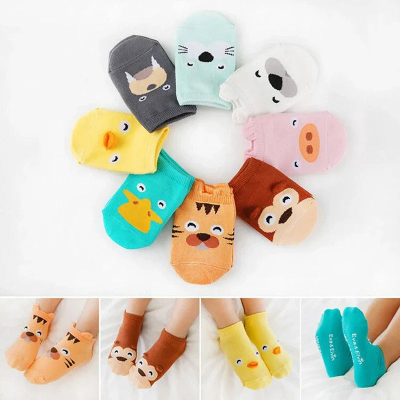 4Pairs/lot Cute Cartoon Non-slip Baby Socks Newborn Toddler Animal Design Kids Boy Girls Socks 0-4 Years