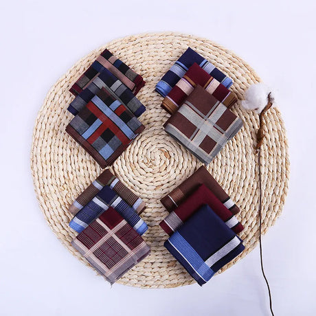 3Pcs 38x38cm Dark Color Square Plaid Striped Handkerchiefs Men Classic Vintage Pocket Cotton Towel For Wedding Party